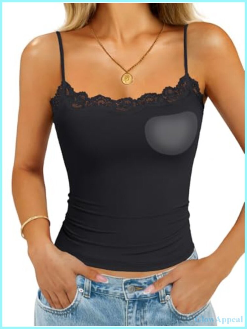Built in Bra Lace Tank Top Double Lined Sleeveless Cami Shirt